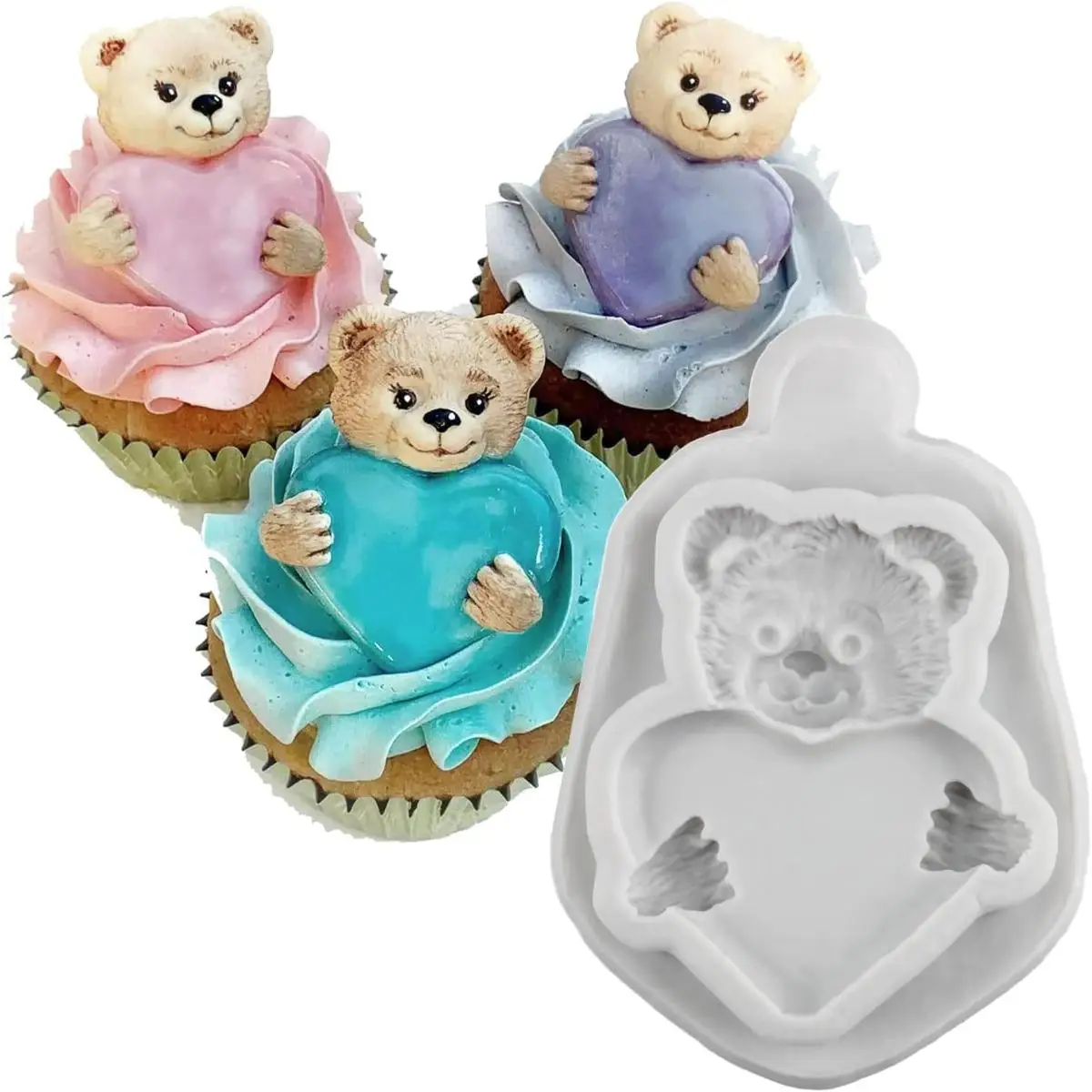 Bear Silicone Mould Valentine’s Day Fondant Mold Bear Chocolate Mold Cake Decorating Cupcake Polymer Clay Candy Chocolate Moulds