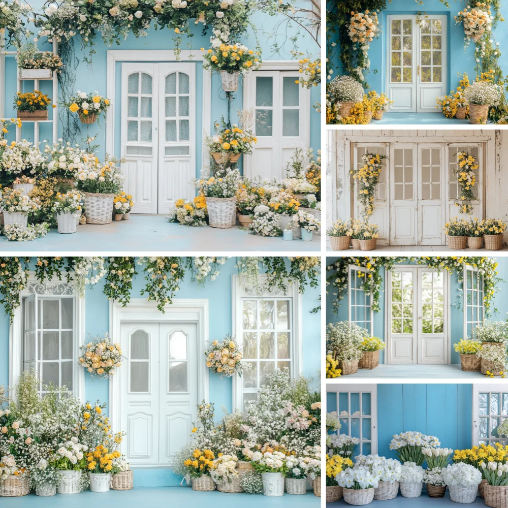 

Spring Garden Floral House Photography Background Child Birthday Party Cake Smash Portrait Custom Decorate Backdrop Photo Studio