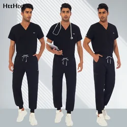 Men Short Sleeve Jogger Sets V-neck Tops Pocket Pants Unisex Medical Nursing Working Uniform Nurse Suit Hospital Doctor Clothes