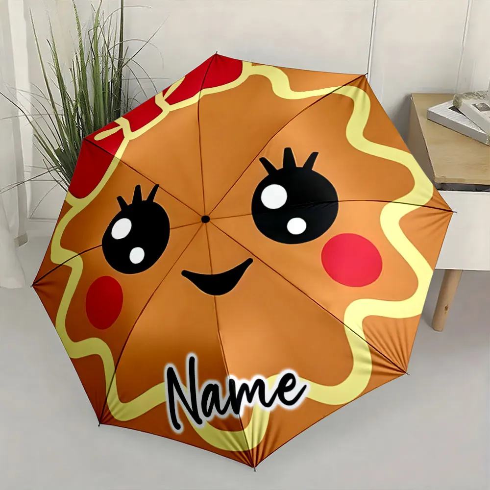 Custom Name  Cute Gingerbread-Themed Umbrella Design Print 8 Iron Ribs Folding Umbrella Auto-Open Fashion Sunshade