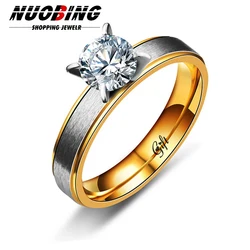 4mm Couple Lover Engagement Rings for Women Men Stainless Steel Ring Zircon Style Jewelry Wedding customization Name Date logo