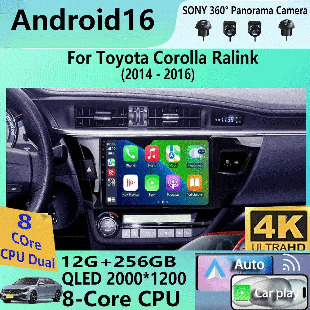 Radio de Coche Android 16 2 Din para Toyota Corolla Ralink 2014-2016, Reproductor Multimedia de Video, Navegación MP5, Estéreo, Carplay, Unidad Principal
