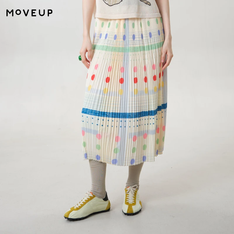 

MOVEUP Casual A-line Skirt 2026 Summer New Loose Waist Dopamine Polka Dot Printed Striped Folded Half Length Skirt 3ELX20628