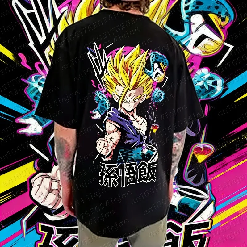 

2026 Summer Dragon Ball 100% Cotton Printed T-shirt Men's New Anime Printed Comfortable and Breathable Plus Size Casual Loose