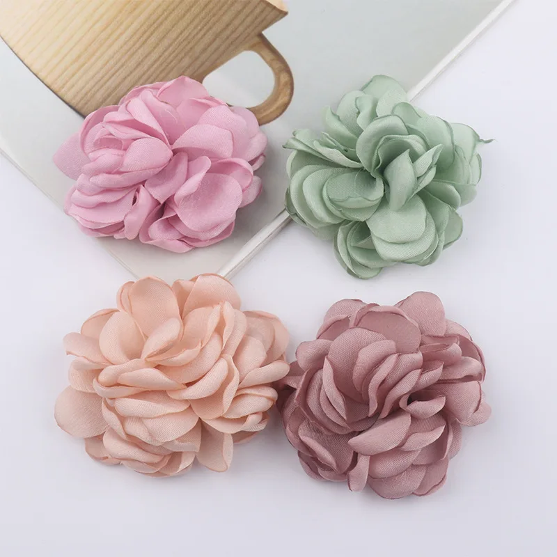 10PCS/Lot 5CM Burned Edge Camellia Rose Fabric Flowers Hair Accessories DIY Wedding Dress Clothing Hats Shoes Decorations