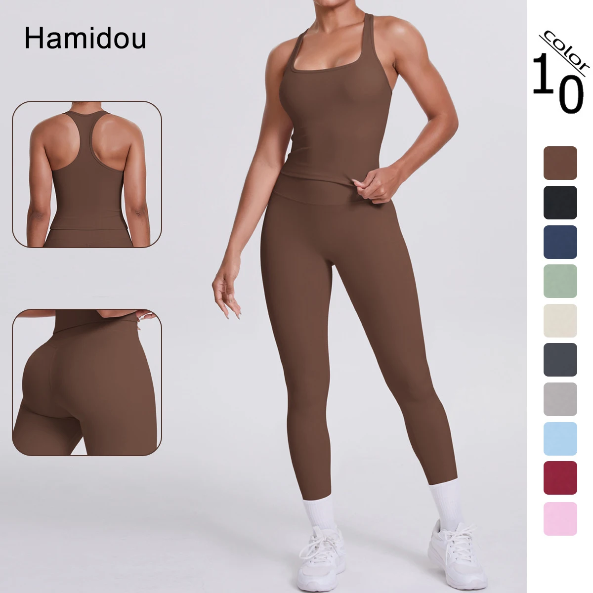 Hamidou Sports Gym Yoga Set Woman's Backless I-shaped Vest Summer Workout Top Running Cycling Yoga Pants Set Customizable Logo