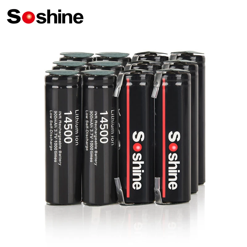 Soshine 14500 AA 900mAh Rechargeable Battery with Welding Tabs Lithium Batteries 3.7V Li-ion 900mAh Batteries for Hair Clipper