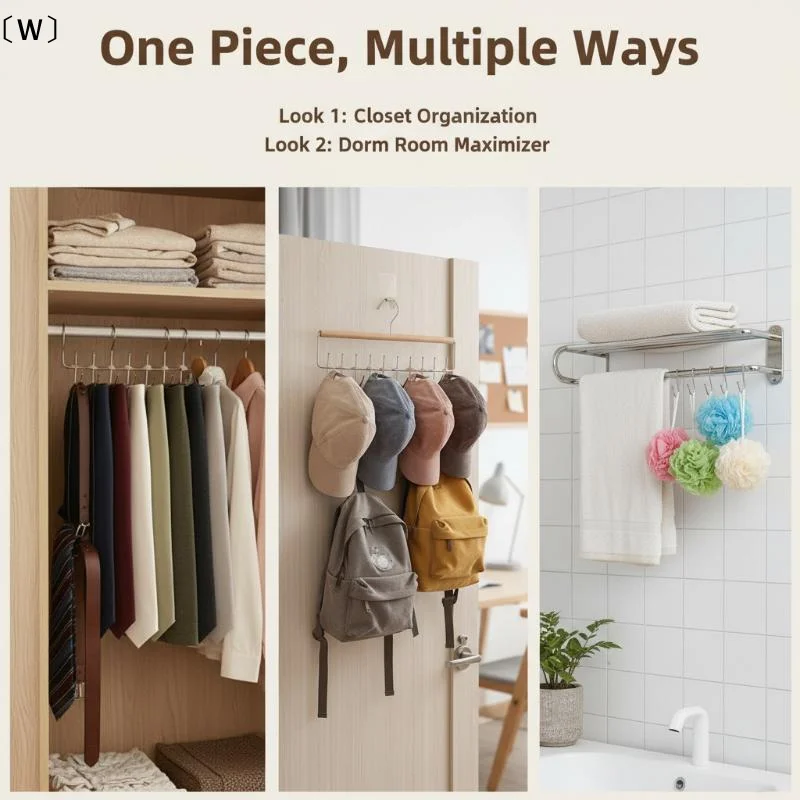 〔W〕1pc Versatile Wooden Hat Organizer Rack With Hooks Caps Belts Ties Storage Space-Saving Home Retail Display Clothes Storage view 2