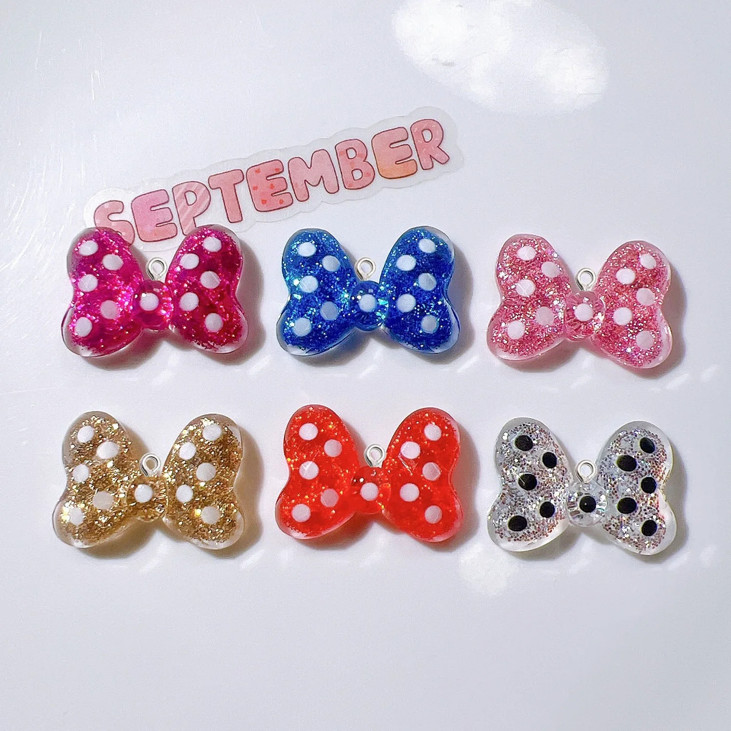 10Pcs Fashion Glitter Princess Bowknot Resin Charms DIY Jewelry Accessories Earrings Necklace Keychain Craft Material Pendant