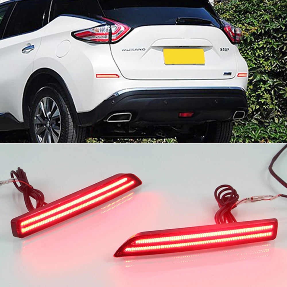 Nice 1 Pair LED Rear Bumper Reflector Lights Car DRL Turn Signal Tail Fog Lamp for Nissan Murano 2015 2016 2017 2018 2019