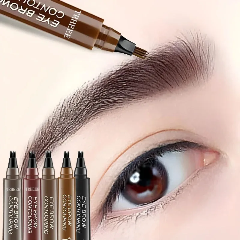 4 Splitted Head Eyebrow Pencil Long Lasting Smudge Proof Waterproof Sweat Resistant High Pigmented Easy Apply Liquid Brow Pen