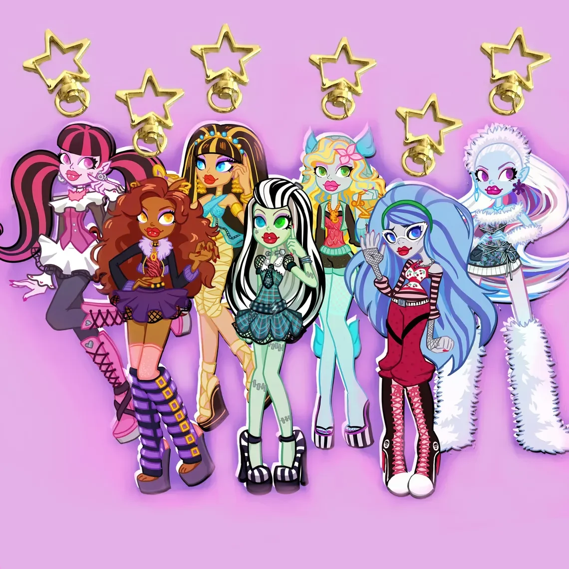 Tech Girl Accessories - 輝くモンスターガール3インチキーホルダー、アクリル両面デザイン、おしゃれなアクセサリーバッグクリップ、可愛いギフト