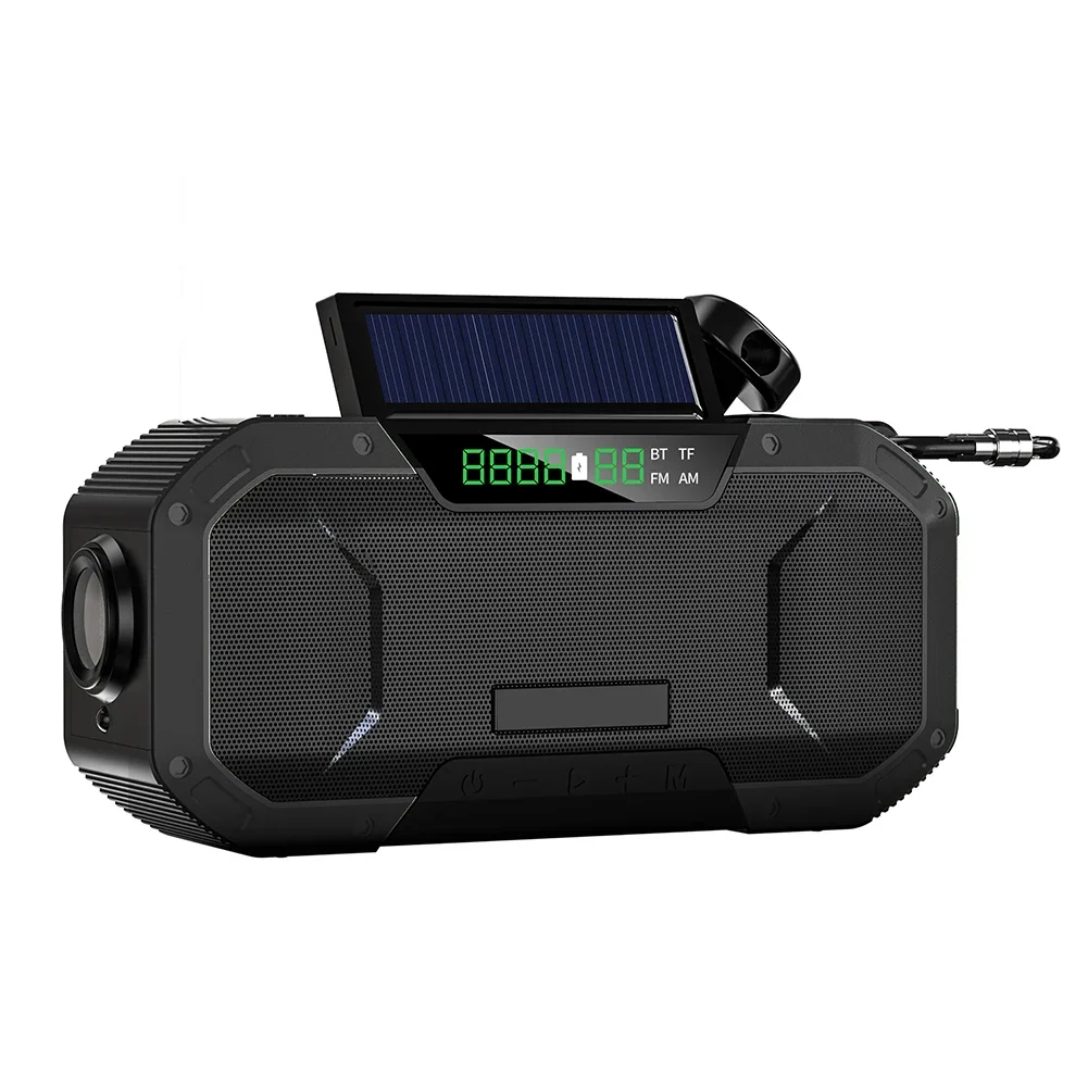 AM/FM Emergency Radio Solar Powered Hand Crank Radio with LED Flashlight 5000mAh Power Bank Phone Charger Bluetooth 5.0 Speaker