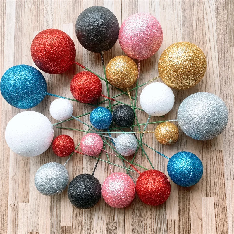 

20PCS Cake Topper Spheres DIY Christmas Glitter Ball Birthday Cake Decoration for Celebrate Wedding Foam Balls