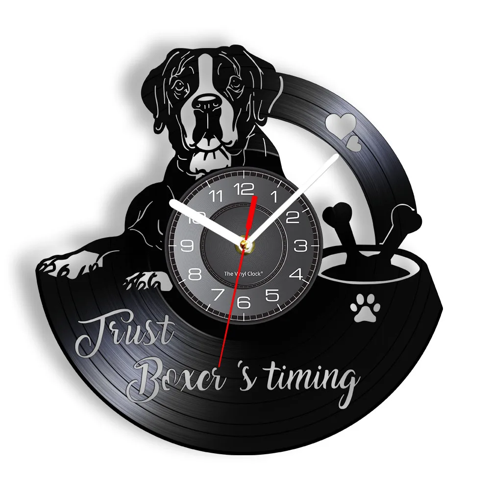 Boxer Dog Breed Wall Clock Made Of Vinyl Record LP Laser Cut Longplay Wall Clock Boxer Dog Pet Shop Wall Decor Dog Owners Gift
