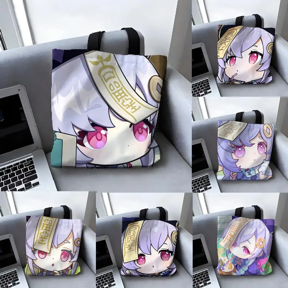 

Сумки для хранения Qiqi Cute Chibi, универсальная холщовая сумка через плечо большой вместимости, женская повседневная универсальная сумка-тоут