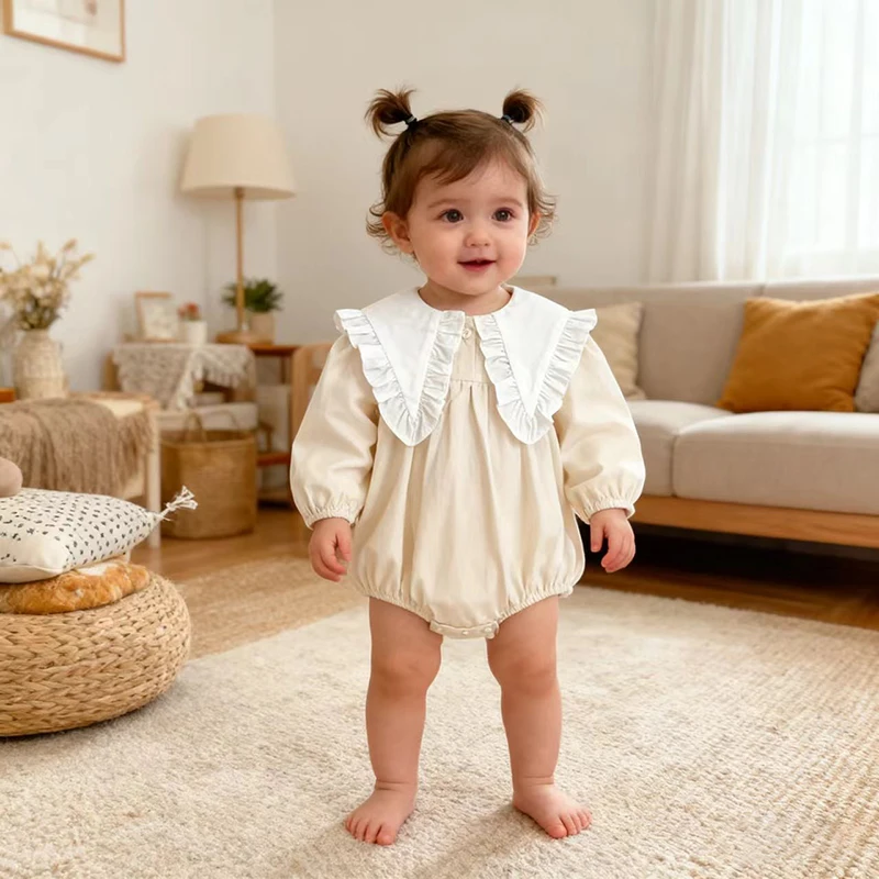 جديد ربيع 2026 بدلة قطعة واحدة للفتيات ملابس أطفال بأكمام طويلة بدلة بناتي 0-24 متر بدلة قطعة واحدة للحفلات مطبوعة بالكرز من القطن