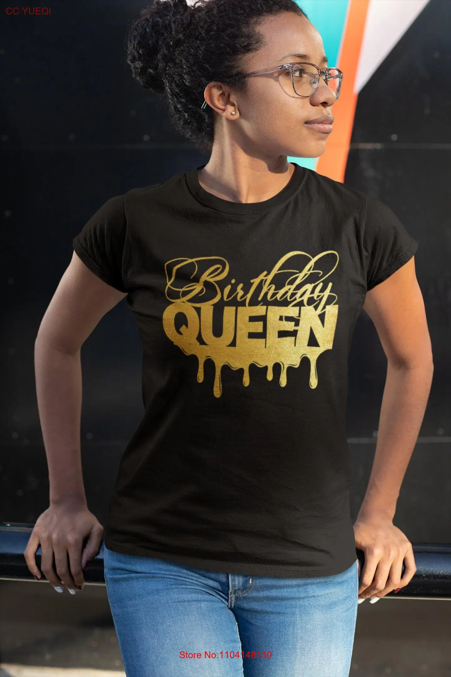 Camisa de goteo Gold Birthday Queen, camisetas de grupo de escuadras, regalo de fiesta a juego para sus mangas largas o cortas