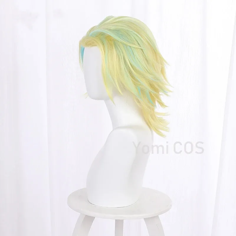 CyAnime Tokyo Revengers 린도 하이타니 가발 코스프레 의상 내열성 합성 머리 하이라이트 옐로우 그린 텐지쿠 남성 여성