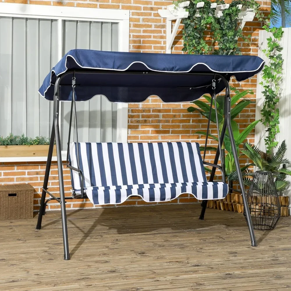 3-Seat Outdoor Patio Swing Chair with Removable Cushion, Steel Frame Stand and Adjustable Tilt Canopy for Patio, Garden