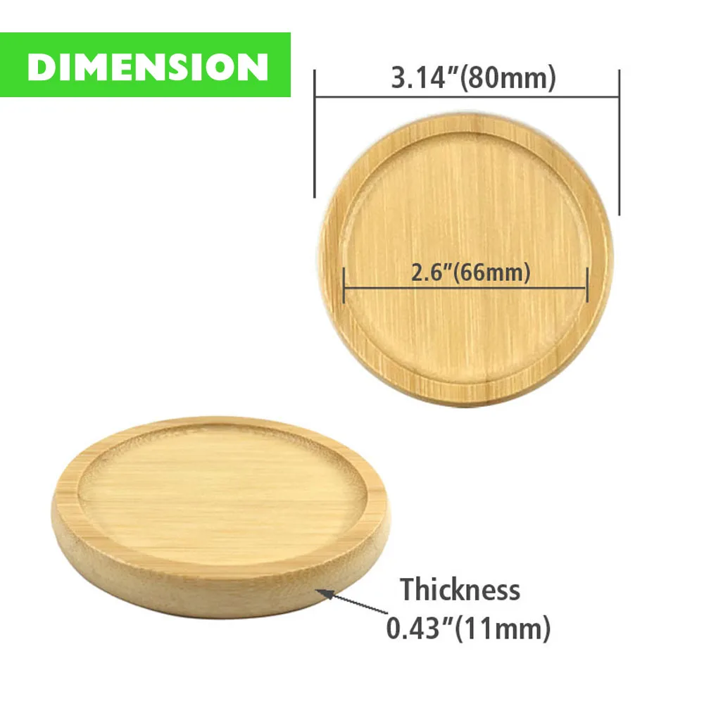 대나무 컵 코스터 컵 거치대, 둥근 모양, 유리 컵, 차 코스터, 커피 머그잔, 물병 거치대, 8cm, 4 개