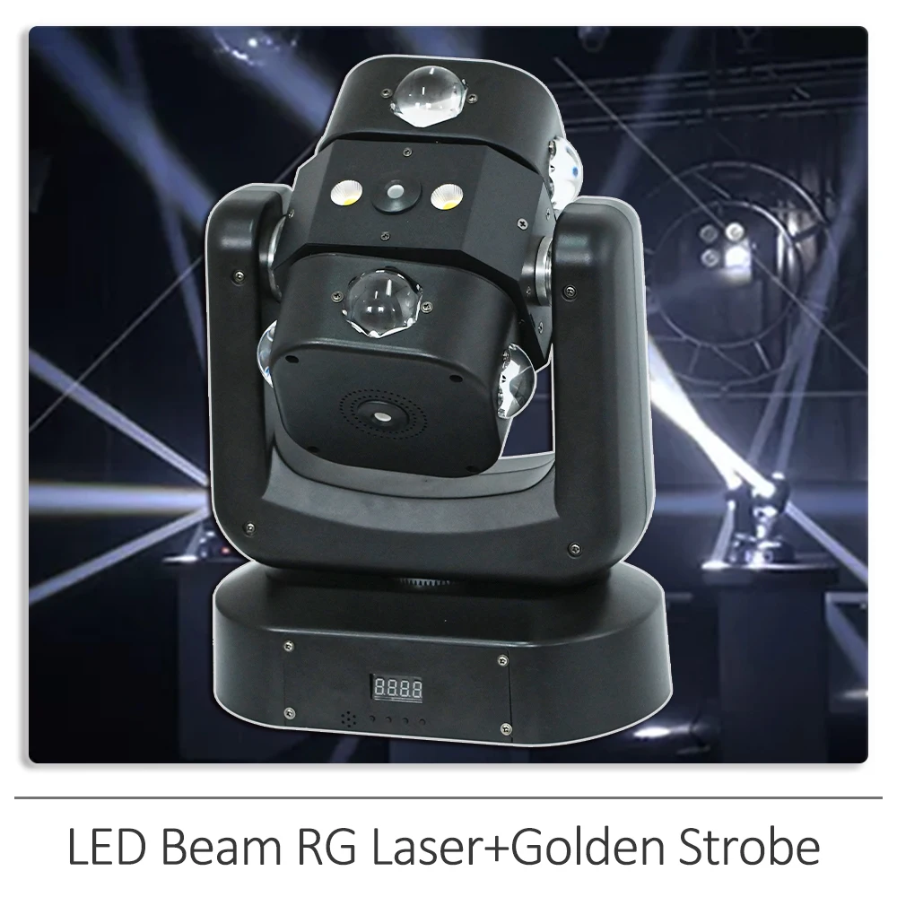 YUER 8X10W RGBW LED Beam RG Laser + 4X10W Golden Strobe Light DMX512 18CH DJ Disco Party Club Christmas Lighting Stage Effect