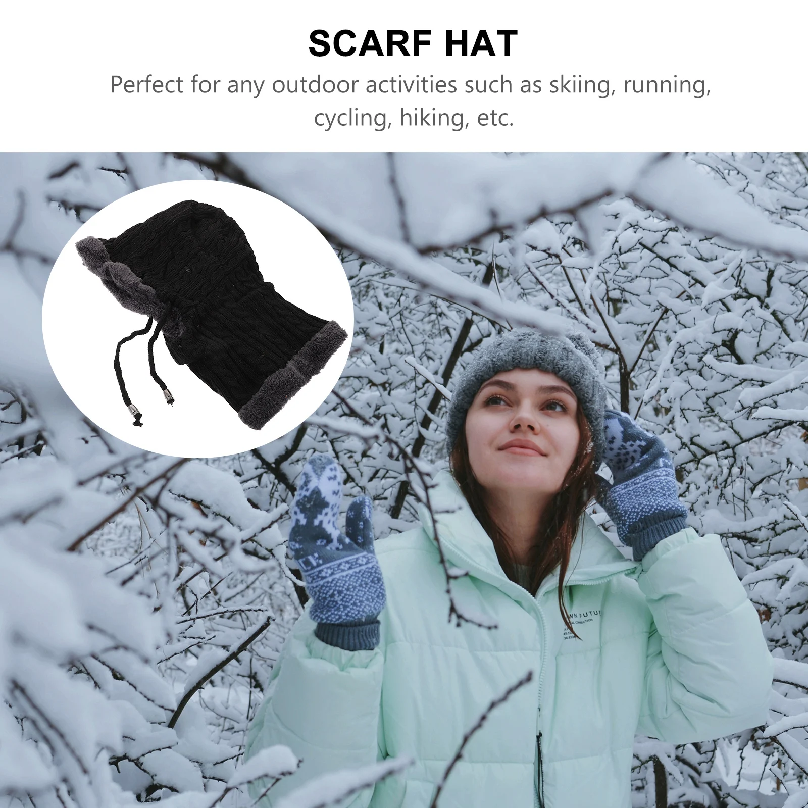 

Knit Fleece Knitted Hat Cap Scarf for Women Ultraviolet Light Hand-knitted Man Black
