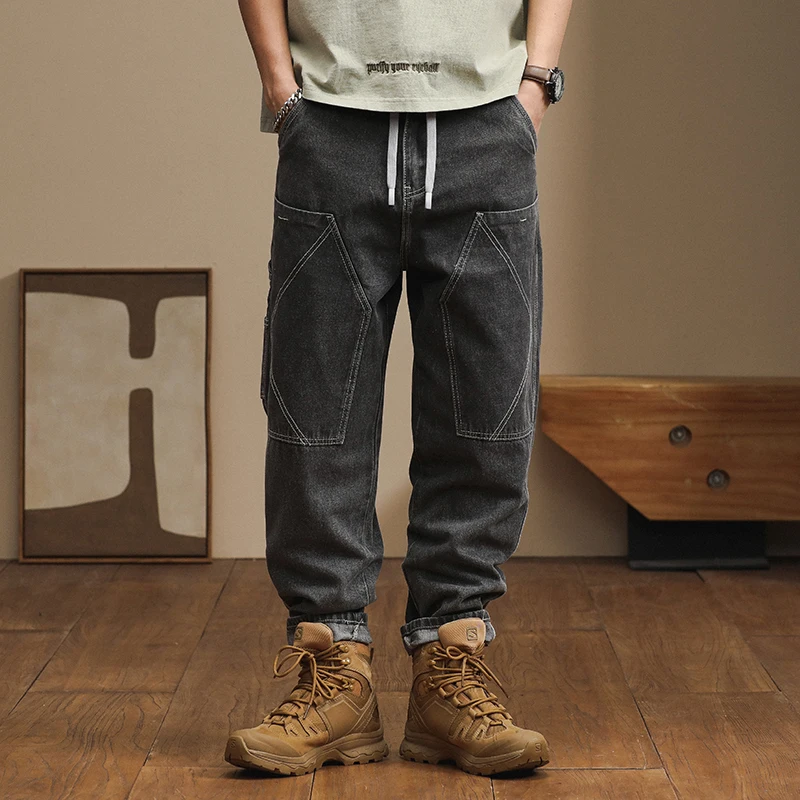 

Trendy Japanese Loose Harem Pants Spring and Autumn Leisure Versatile Trendy Jeans for Men cargo baggy jeans