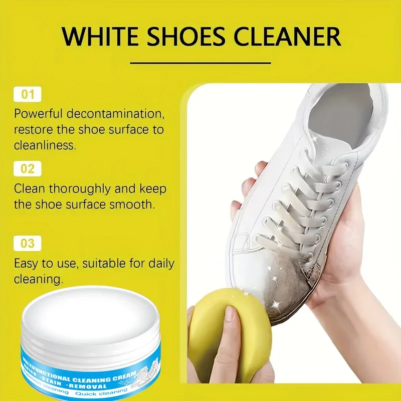 Fasilawei White Shoe Cleaning Cream Stain Removal Whitening No Water Scrubbing Removes Yellowing Suitable for Multiple Materials
