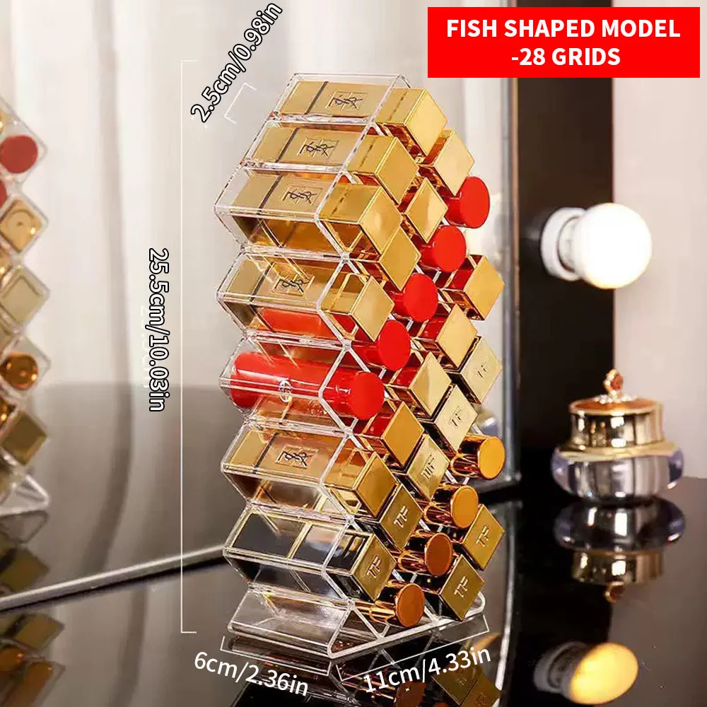 Fish Shaped Vertical Lipstick Storage Rack Lip Glaze Lipstick Display Box Holder for Beauty Makeup Organizer