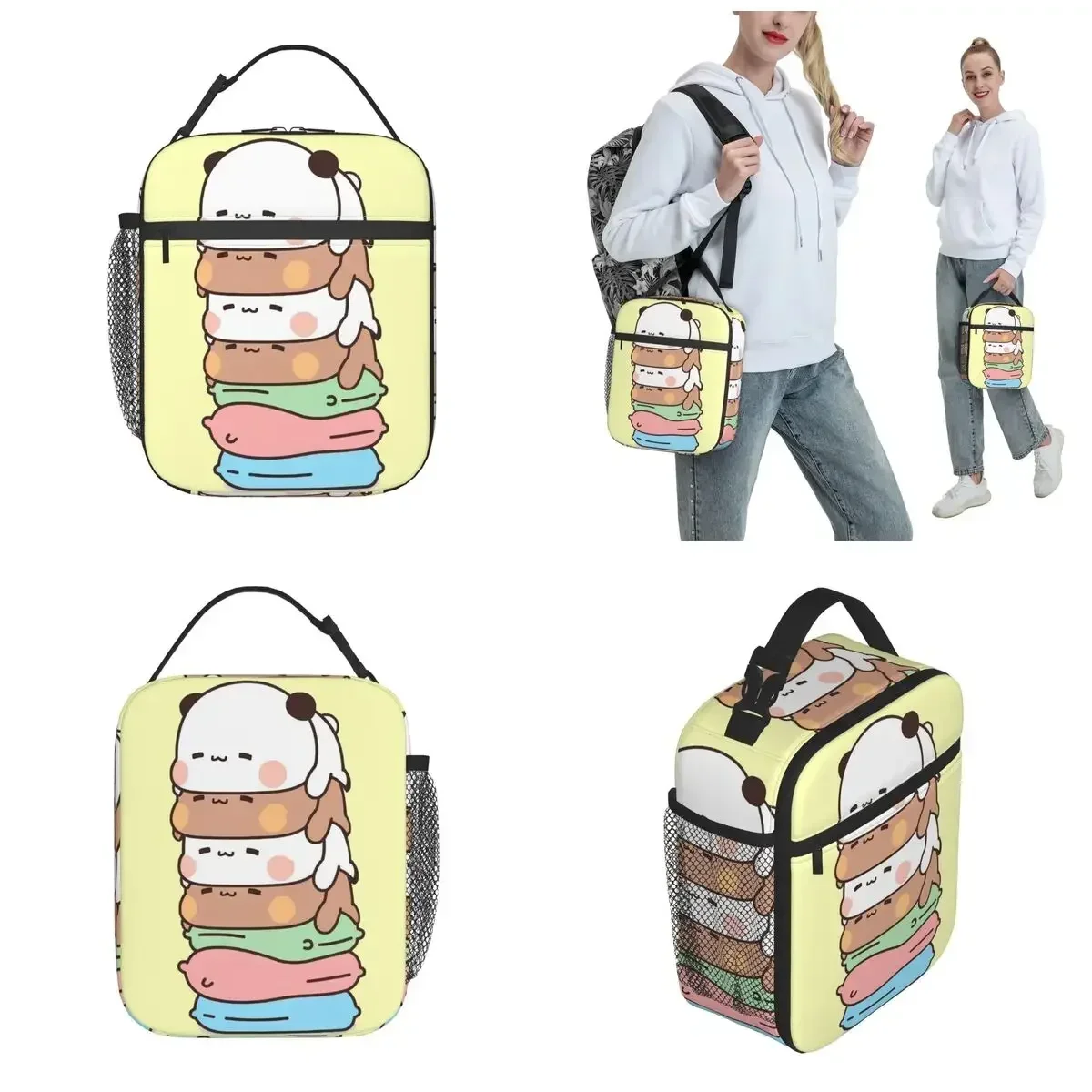 

Cute Bubu And Dudu Insulated Lunch Bag Bear and Panda Couple Kawaii Lunch Boxes Thermal Cooler