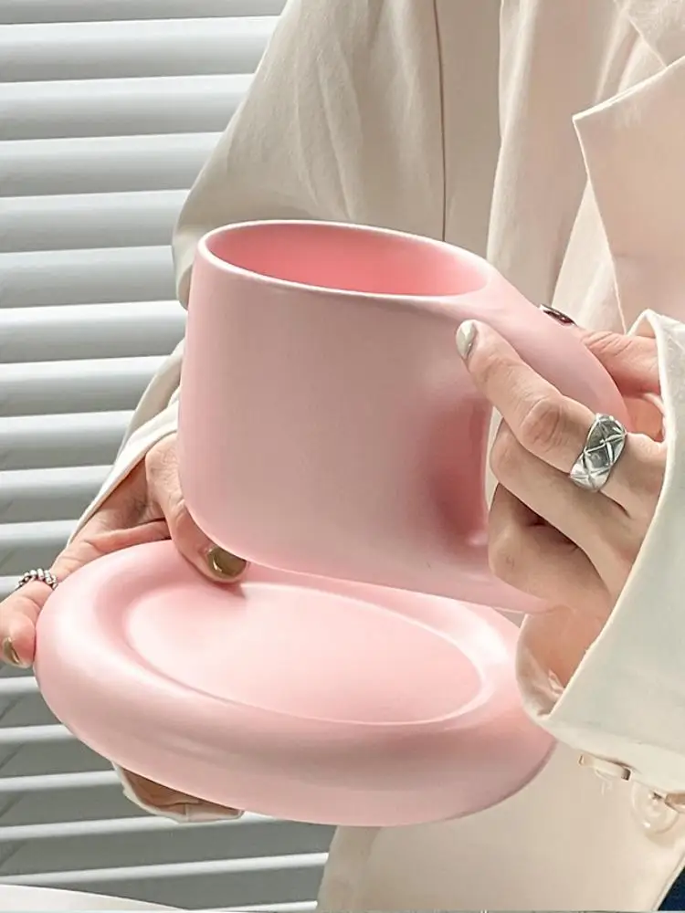 Cute Ceramic Mug Fat  Couple Coffee Saucer Quirky Water Thick Handle Ceramic Milk Cup Small Holiday Gift