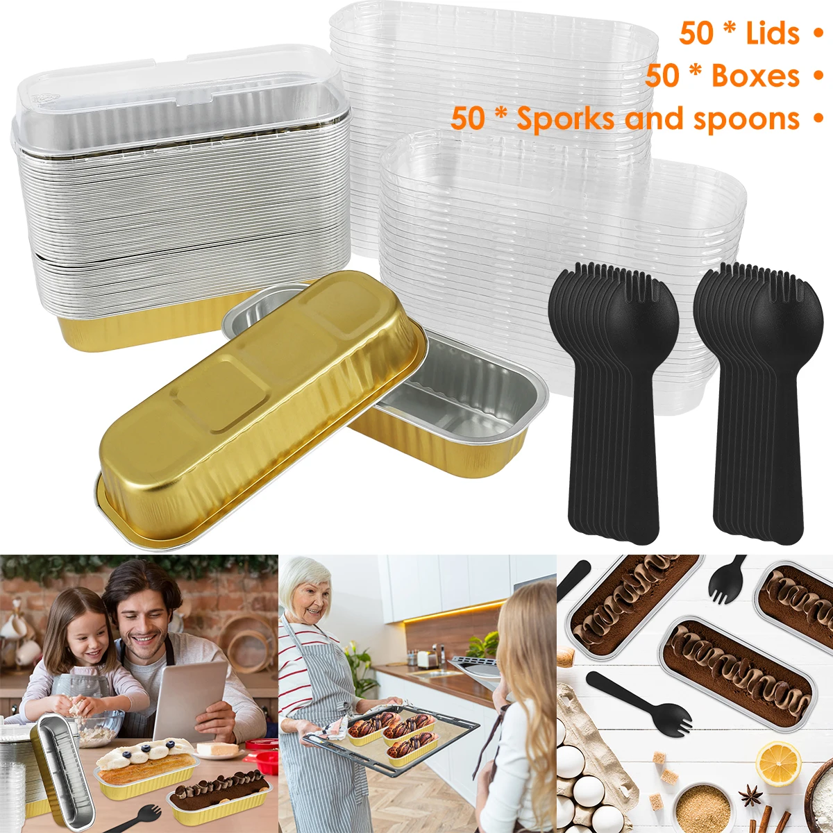 

150Pcs Mini Loaf Pans With Lids and Spoons 200ml Non-Stick Aluminum Foil Loaf Pans Reusable Foil Bread Container Baking Tools