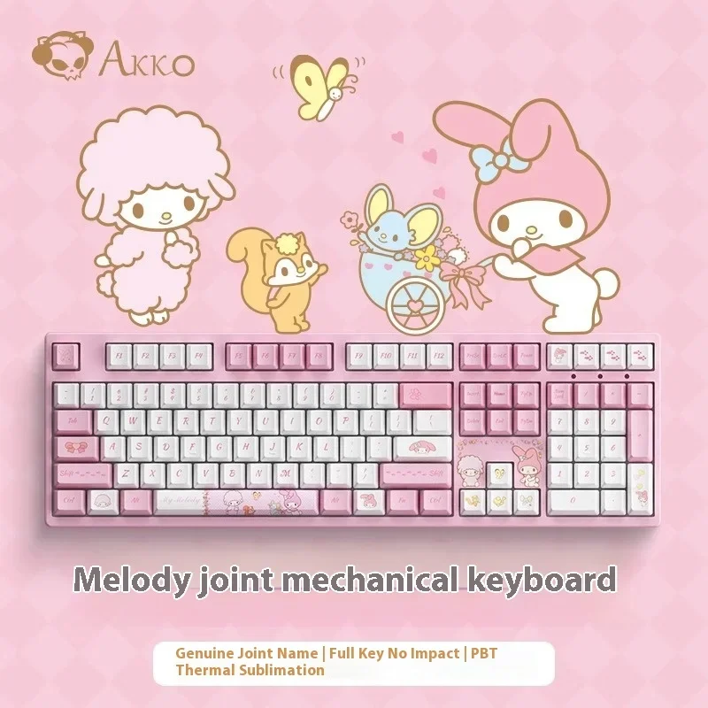 Original AKKO 3087 Melody Mechanical Keyboard PBT Keycap Sublimation Cartoon Image Full Key Rollover Wired Mechanical Keyboard