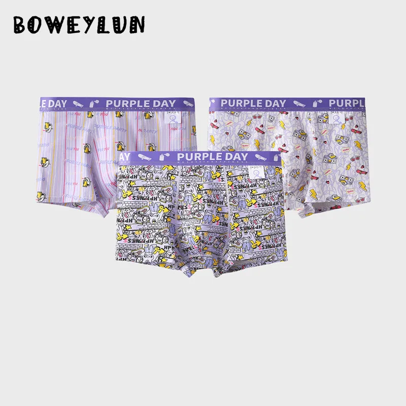 

BOWEYLUN мужские хлопковые трусы-боксеры с принтом на осень и зиму, антибактериальные дышащие трусы
