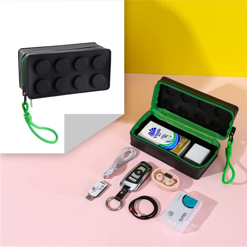 Creative Building Block Shaped Handbag Pen Storage Bag with Rope Portable Stationery Organizer Pencil Case Sundries Organizer