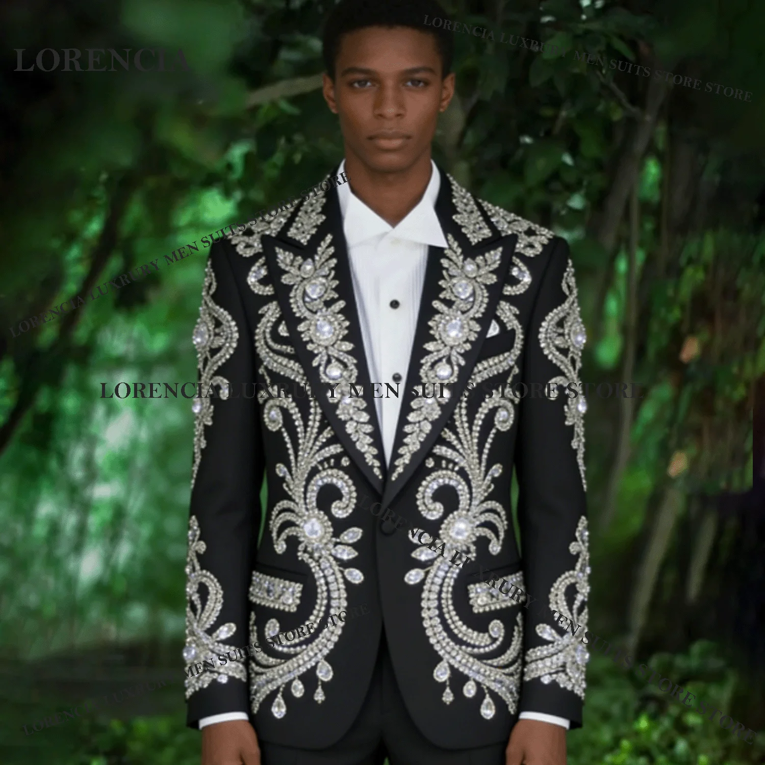 

Customized Embroidery Men Suit Simple Rhinestone Sequin Wedding Ropa Blazer 2 Pieces Set Male Prom Blazer High End Groom Tuxedos
