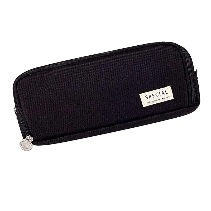 

ANGOO Large Capacity Pencil Case 3 Compartment Pouch Pen Bag for School Teen Girl Boy Men Women (Black) jasmine