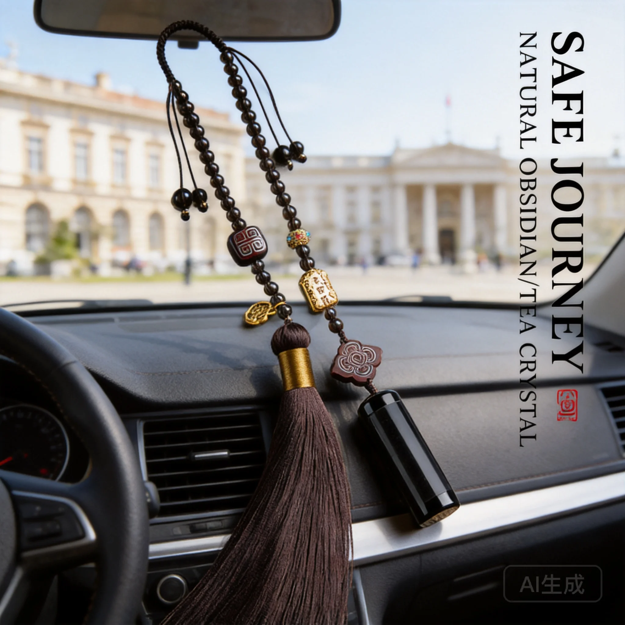 Obsidian Heart Sutra Car Hanging Ornament 2026 Chinese Trend Interior Rearview Mirror Tassel Pendant For Men Women Vehicle Inter