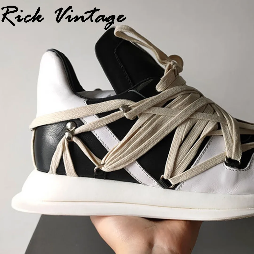 Rick Vintage Spring Platform Sneakers Men Designer Real Leather Casual Shoes Male Luxury Trainers Casual Lace-up Black Boots