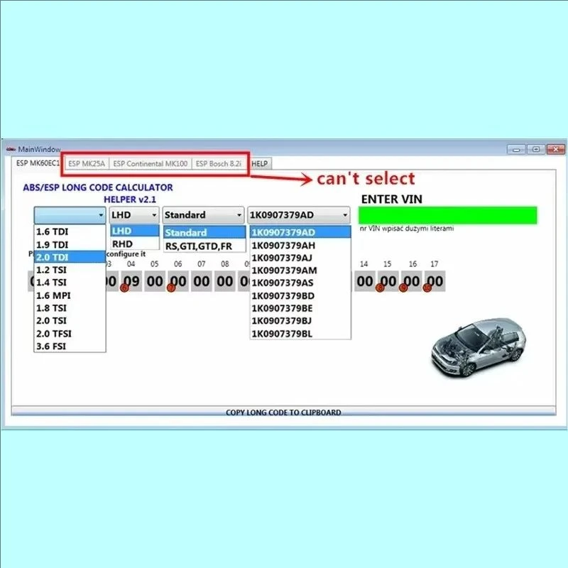 New version 2022 hot sell for VW ABS ESP Long Code Calculator Helper MK60EC1 ABS ESP Long Code Calculator