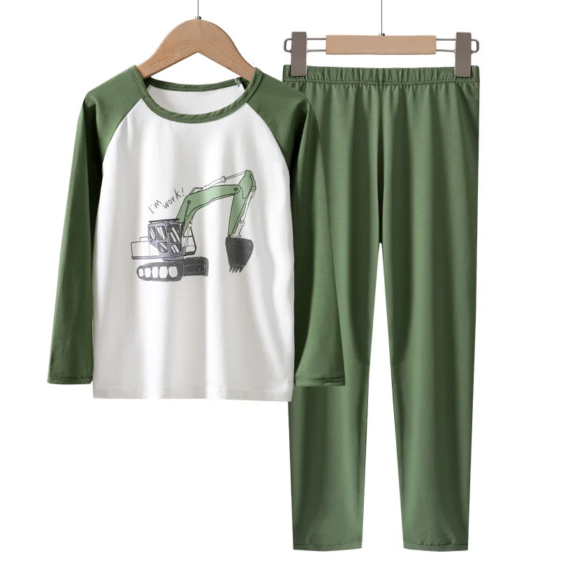 Wholesale Two-piece Children's Cotton Underwear Set Pajamas Boys and Girls' Long Sleeved Tops Pants All Cotton Home Clothing