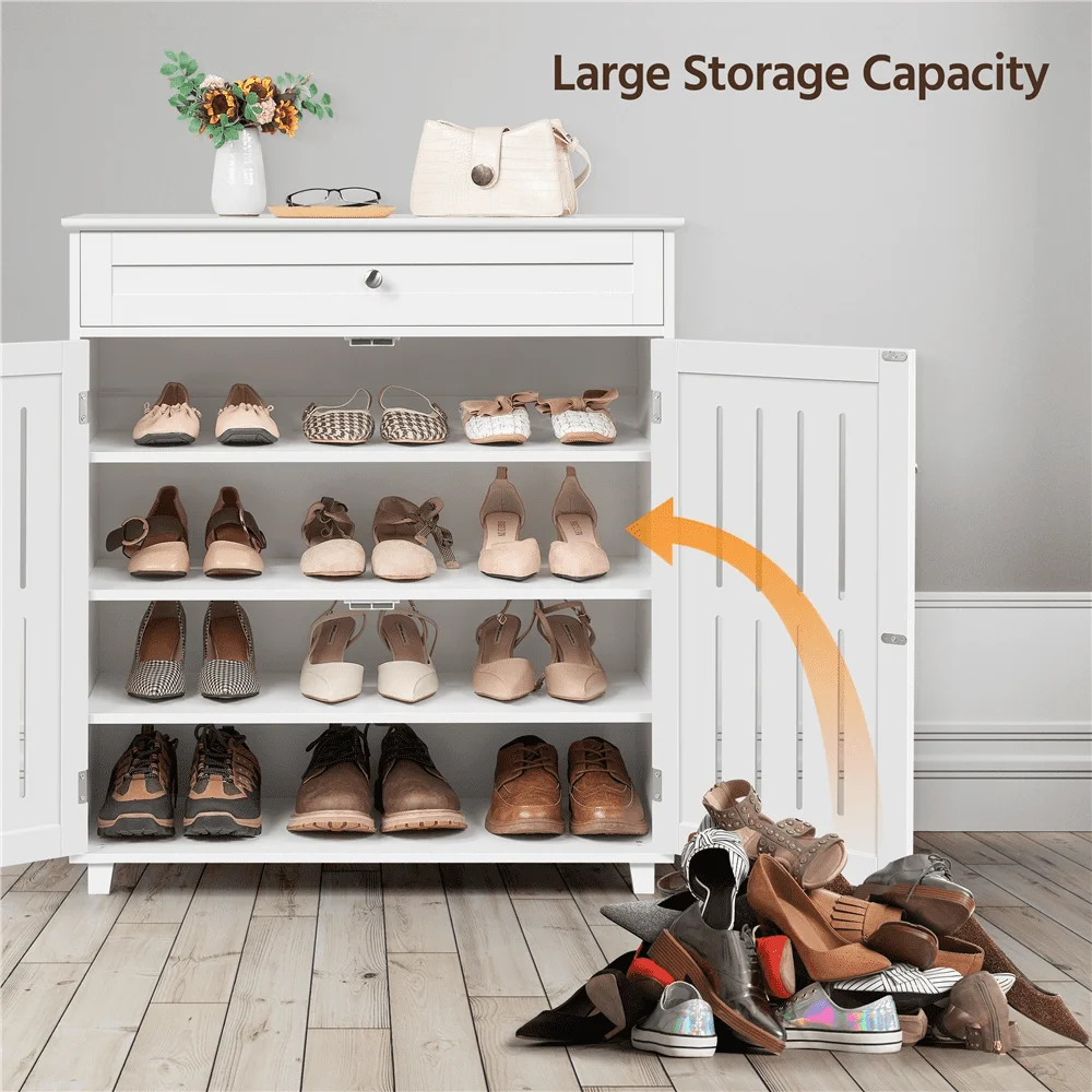 

Shoes Organizer Free Shipping Furnitures 4 Tier Wooden Shoe Storage Cabinet With 1 Drawer for Entryway Hallway White Shoemakers