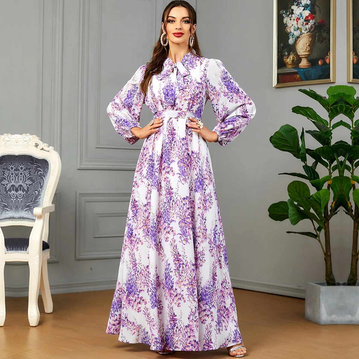 3585 New Fashionable Printed Elegant Robe Arab Clothing Long Dress