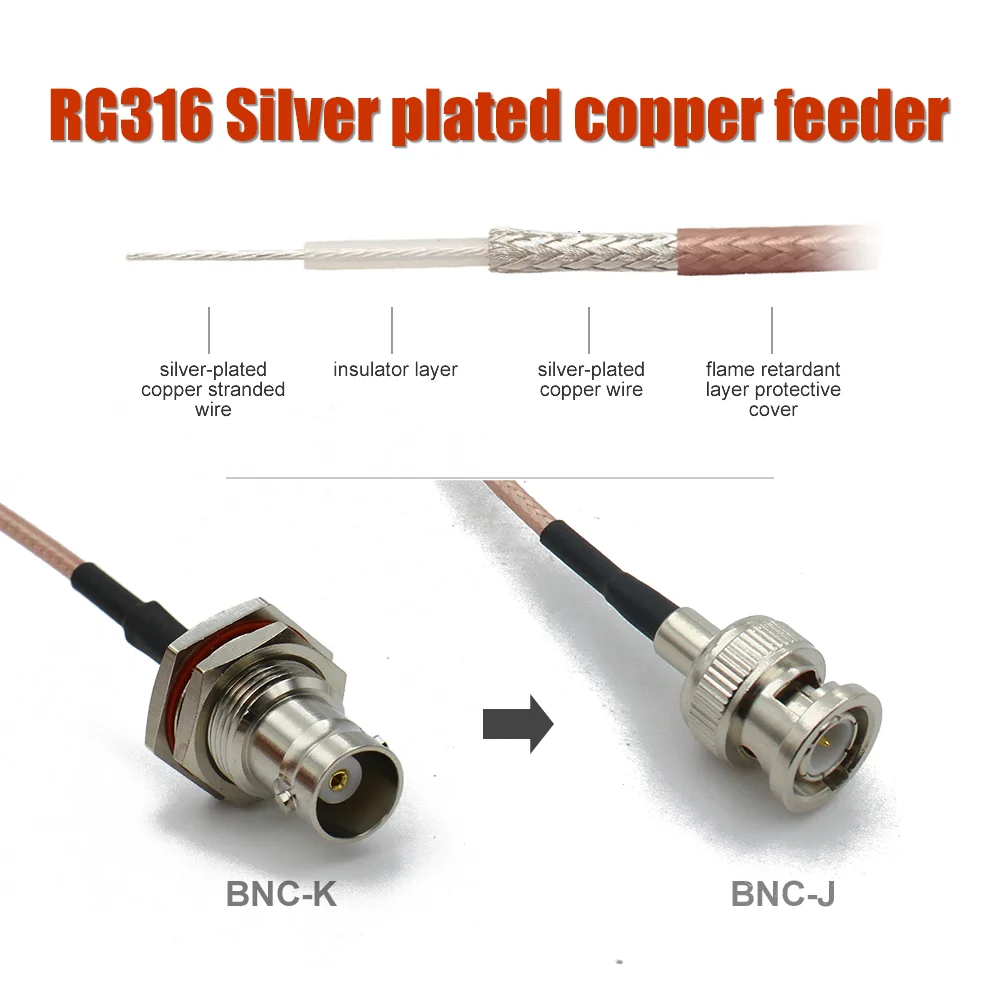 RG316 Pigtail Cable BNC male to BNC female Straight Jumper extension Cable FPV for HD-SDI 3G-SDI Vedio CCTV Camera Camcorder