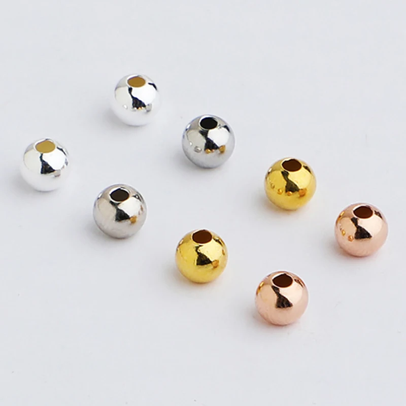 10pcs/Lot 925 Sterling Silver Round Loose Beads 2/2.5/3/4/4.5/5mm 4 Colors Jewelry Silver Ball Bead Spacer DIY Jewelry Materials