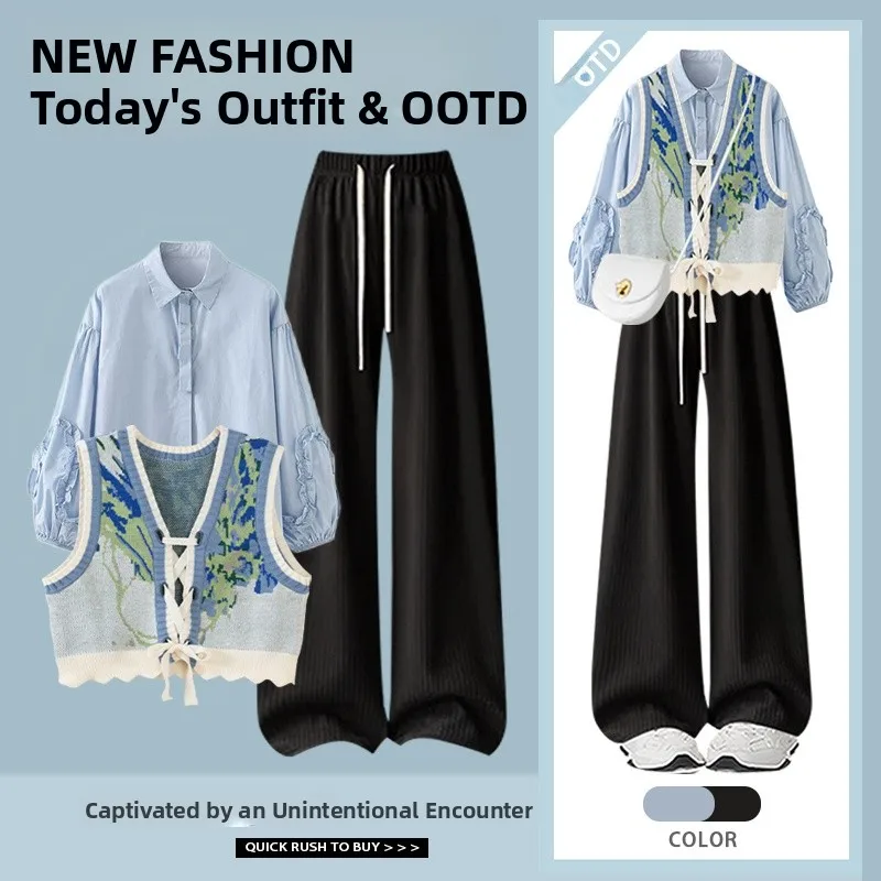 

Faionable Commute Ready Women's Long Sve Set Casual College Sle Vest And Pants Tee Piece Suit for Autumn New Arrival