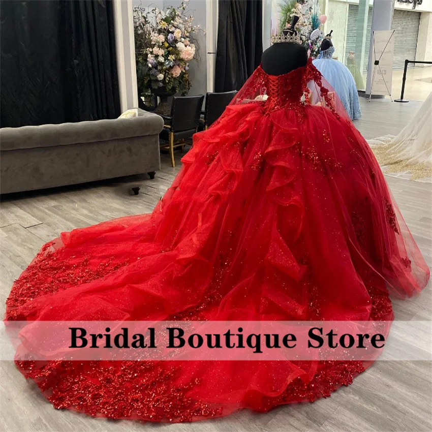 

Luxury Red Quinceanera Dresses 2024 Ball Gown Floral Applique Crystal Lace Sweet 16 Dresses Custom-Made 15th Birthday Party