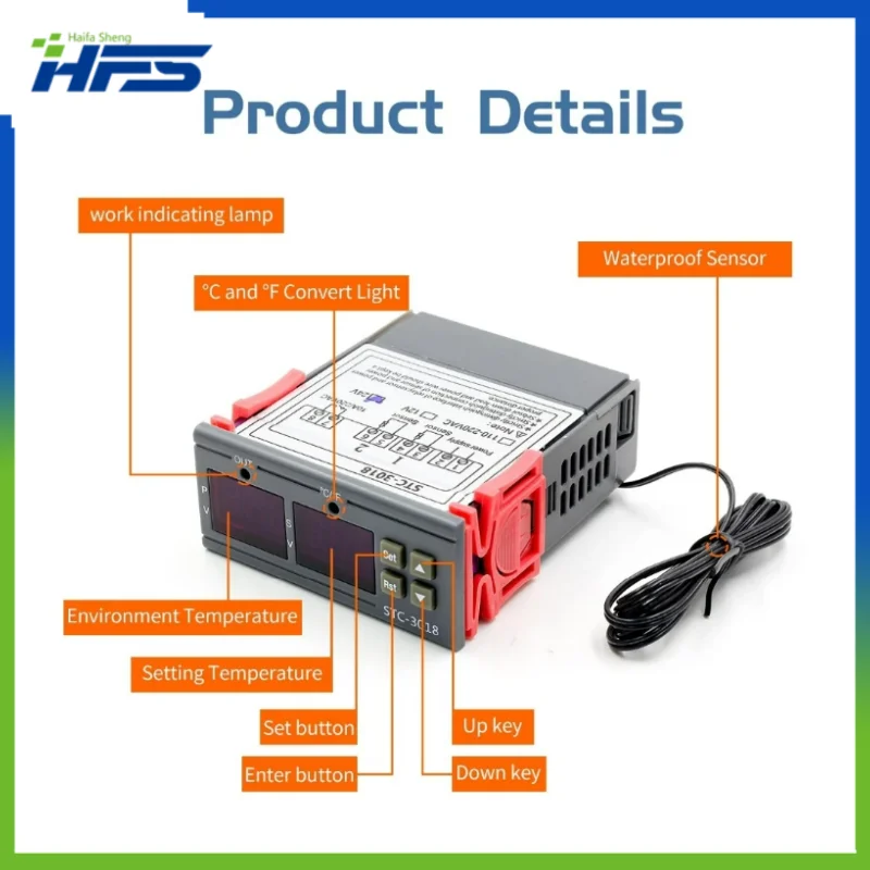 

STC-3018 12V 24V 220V Digital Temperature Controller C/F Thermostat Relay 10A Heating/Cooling Thermoregulator Dual LED Display