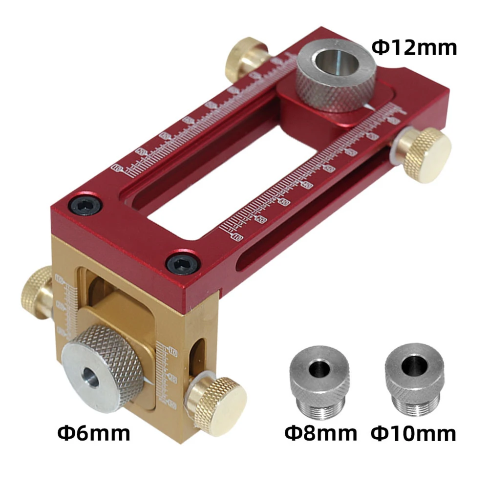 

Woodworking Drill Guide Doweling Jig Easy Scale Adjustment Horizontal Range 13 81mm 6mm/8mm/10mm/12mm Drill Sleeve Set